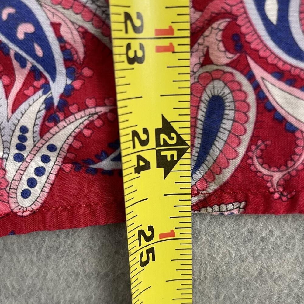 Talbots S Button Up Blouse Red Paisley Long Roll Tab Sleeves 100% Cotton Top - Picture 10 of 11